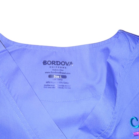 Bordova Unisex Scrub Top Size Large | CARE 365 Logo | Blue Medical Uniform - Picture 4 of 11